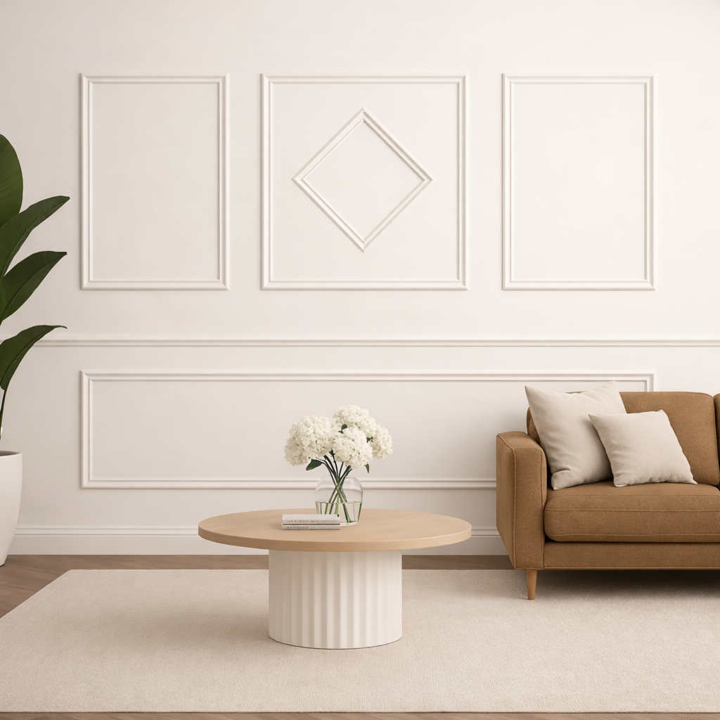 mur paré de moulures bois 99 DECO dans un salon moderne